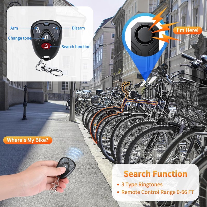 wsdcam Wireless Bike Alarm with Remote, Rechargeable 113dB Loud Bicycle Alarm System Anti Theft, IP65 Waterproof, Bike Alarms for E-Bikes, Motorcycles, Scooter, Outdoor Riding and Cycling Safety - Image 5